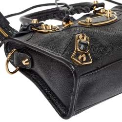 Pre Owned Balenciaga Black Leather Mini Classic Metallic Edge City Bag