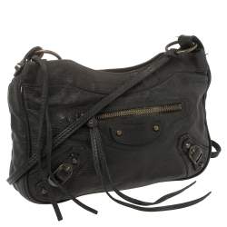 Pre Owned Balenciaga Black Leather Motocross Classic Hip Crossbody Bag
