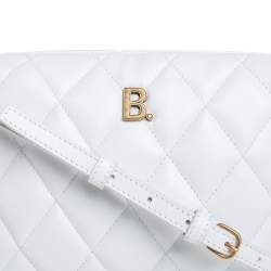 Pre Owned حقيبة كروس بالنسياغا بي كاميرا جلد أبيض مبطن