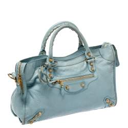 Pre Owned حقيبة يد بالنسياغا أر أتش سيتي جلد تركواز