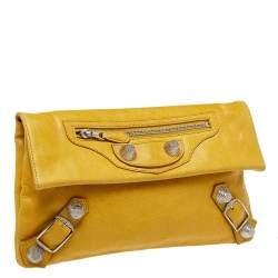 Pre Owned حقيبة كلتش بالنسياغا موتوكروس غيانت 21 مظروف جلد أصفر