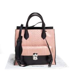Pre Owned Balenciaga Black/Peach Leather and Python Padlock All Afternoon Tote