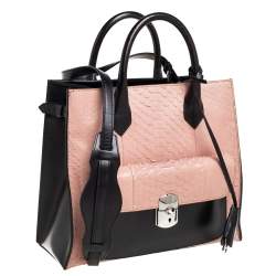 Pre Owned Balenciaga Black/Peach Leather and Python Padlock All Afternoon Tote