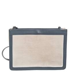Pre Owned Balenciaga Beige/Grey Canvas and Leather Small Navy Pochette Crossbody Bag