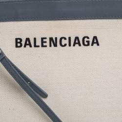 Pre Owned Balenciaga Beige/Grey Canvas and Leather Small Navy Pochette Crossbody Bag