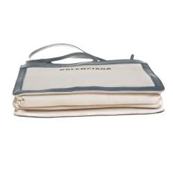 Pre Owned Balenciaga Beige/Grey Canvas and Leather Small Navy Pochette Crossbody Bag