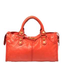 Pre Owned Balenciaga Orange Leather GSH Part Time Tote