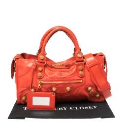 Pre Owned Balenciaga Orange Leather GSH Part Time Tote