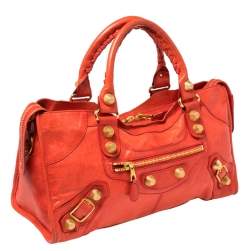 Pre Owned Balenciaga Orange Leather GSH Part Time Tote