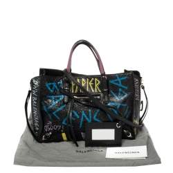 Pre Owned Balenciaga Multicolor Leather Graffiti Papier A6 Zip Around Tote