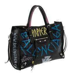 Pre Owned Balenciaga Multicolor Leather Graffiti Papier A6 Zip Around Tote