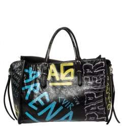 Pre Owned Balenciaga Multicolor Leather Graffiti Papier A6 Zip Around Tote