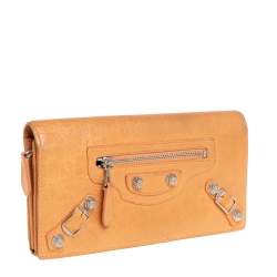Pre Owned Balenciaga Orange Leather Classic Money RGH Continental Wallet
