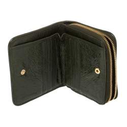 Pre Owned Balenciaga Green Leather Zip Around Compact Wallet
