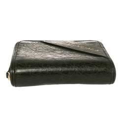 Pre Owned Balenciaga Green Leather Zip Around Compact Wallet