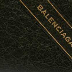 Pre Owned Balenciaga Green Leather Zip Around Compact Wallet