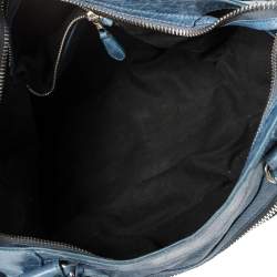 مملوكة مسبقًا Balenciaga Blue Lambskin Leather Giant 21 Gold Motorcycle City Bag