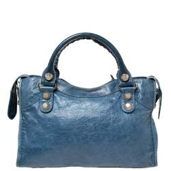 مملوكة مسبقًا Balenciaga Blue Lambskin Leather Giant 21 Gold Motorcycle City Bag