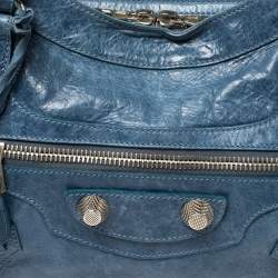 مملوكة مسبقًا Balenciaga Blue Lambskin Leather Giant 21 Gold Motorcycle City Bag