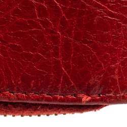 Pre Owned Balenciaga Rouge Groseille Leather Zip Around Compact Wallet