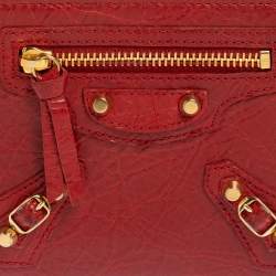 Pre Owned Balenciaga Rouge Groseille Leather Zip Around Compact Wallet