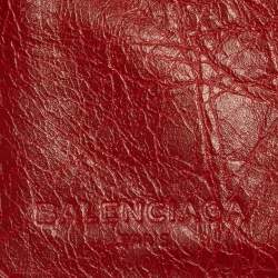 Pre Owned Balenciaga Rouge Groseille Leather Zip Around Compact Wallet