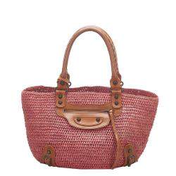 Pre Owned Balenciaga Tan/Ombre Straw Woven Motocross Panier Basket Bag