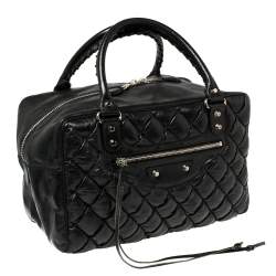 Pre Owned Balenciaga Black Matelassé Leather RH MM Bag