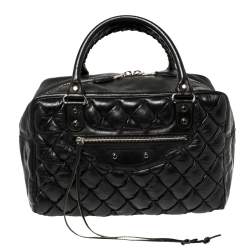 Pre Owned Balenciaga Black Matelassé Leather RH MM Bag