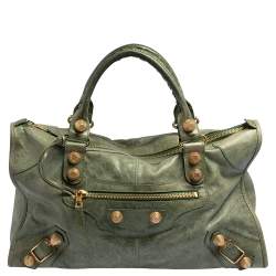 Pre Owned Balenciaga Green Leather Giant Work Bag