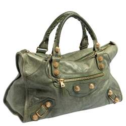 Pre Owned Balenciaga Green Leather Giant Work Bag