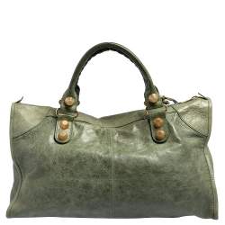 Pre Owned Balenciaga Green Leather Giant Work Bag