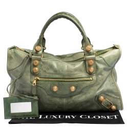 Pre Owned Balenciaga Green Leather Giant Work Bag