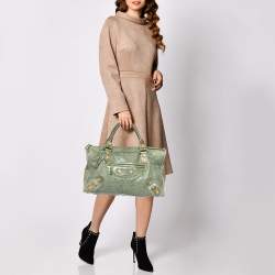 Pre Owned Balenciaga Green Leather Giant Work Bag