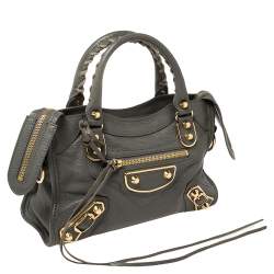 Pre Owned Balenciaga Gris Tarmac Leather Mini Metallic Edge City Bag