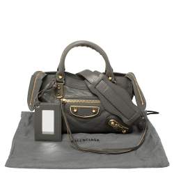 Pre Owned Balenciaga Gris Tarmac Leather Mini Metallic Edge City Bag