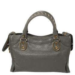 Pre Owned Balenciaga Gris Tarmac Leather Mini Metallic Edge City Bag