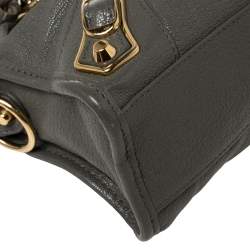Pre Owned Balenciaga Gris Tarmac Leather Mini Metallic Edge City Bag