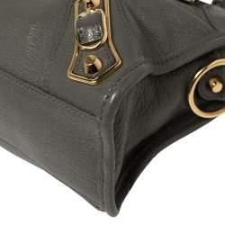 Pre Owned Balenciaga Gris Tarmac Leather Mini Metallic Edge City Bag