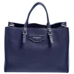 Pre Owned Balenciaga Navy Blue Leather Papier A6 Tote