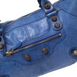 Pre Owned Balenciaga Blue Leather Giant Work Bag