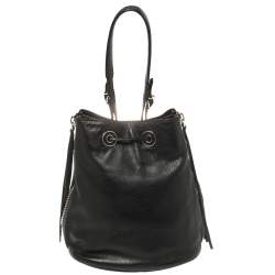 Pre Owned Balenciaga Black Soft Leather Papier Plate Bucket Bag