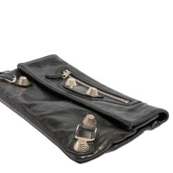 مملوكة مسبقًا Balenciaga Black Leather Motocross Giant 21 Envelope Clutch