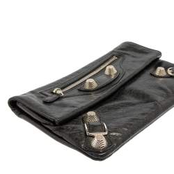 مملوكة مسبقًا Balenciaga Black Leather Motocross Giant 21 Envelope Clutch