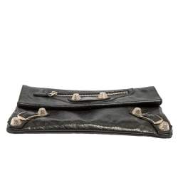 مملوكة مسبقًا Balenciaga Black Leather Motocross Giant 21 Envelope Clutch