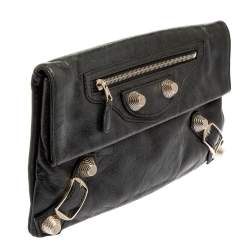 مملوكة مسبقًا Balenciaga Black Leather Motocross Giant 21 Envelope Clutch