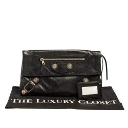 مملوكة مسبقًا Balenciaga Black Leather Motocross Giant 21 Envelope Clutch