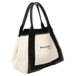 Pre Owned Balenciaga White/Black Canvas and Leather S Navy Cabas Tote