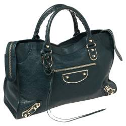 Pre Owned Balenciaga Dark Teal Green Leather RH City Tote