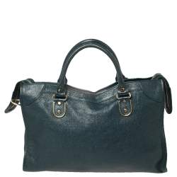 Pre Owned Balenciaga Dark Teal Green Leather RH City Tote